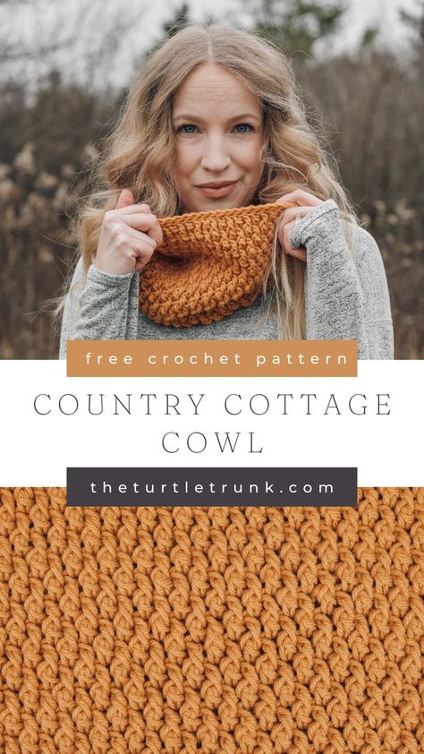 Pinterest pin for the Country Cottage Cowl crochet pattern by The Turtle Trunk. Top photo shows a woman wearing a yellow, crochet cowl. Bottom photo shows a close up of the yellow, crochet cowl. Easy Crochet Cowl, Crochet Infinity Scarf Free Pattern, Crochet Infinity Scarf Pattern, Crochet Snood, Crochet Cowl Free Pattern, Crochet Hood, Crochet Neck Warmer, Crochet Cowl Pattern, Crochet Knit Hat