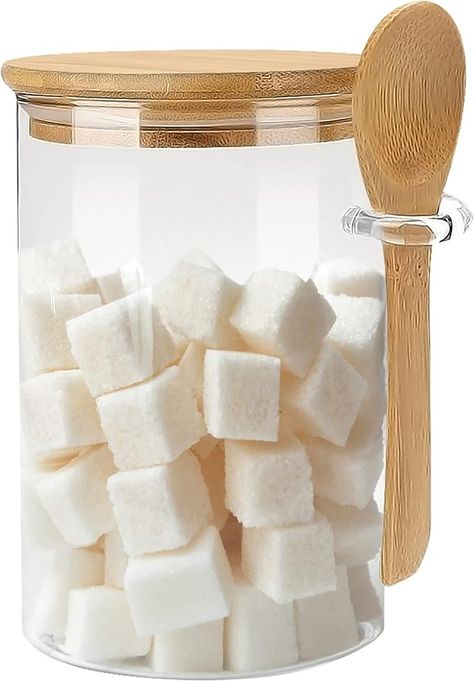 Amazon.com: Glass Sugar Container with Spoon - 1 Pack 15oz Glass Jars with Bamboo Lid and Spoon, Bamboo Lid Storage Jar Containers for Coffee Beans, Spice, Brown Sugar, Tea, Flour, Nuts, Candy, Salts and More : Home & Kitchen Bath Salt Containers, Sugar Glass, Salt Container, Sugar Container, Sugar Pot, Sugar Cubes, Lid Storage, Decorated Jars, Cool Kitchen Gadgets