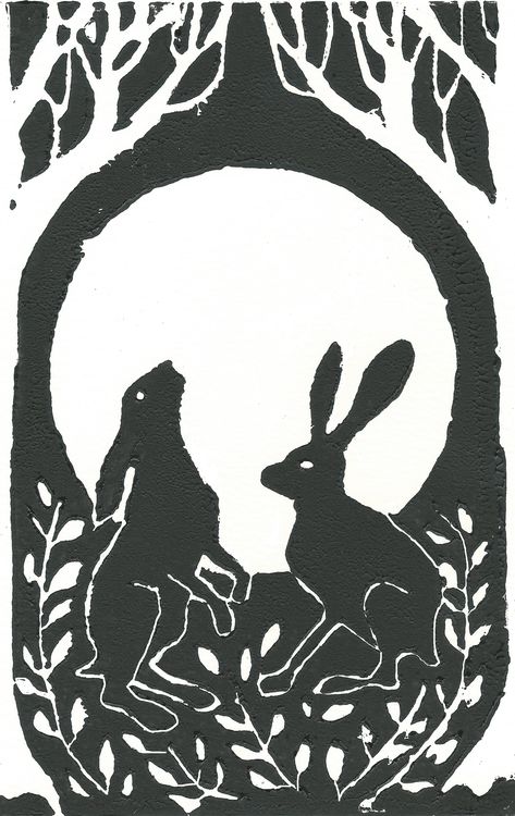 Hares linocut Linocut Rabbit, Rabbit Linocut, Hare Illustration, Romanticising School, Journey Art, Mid Journey, Carved Stamps, Lino Cuts, Lino Printing