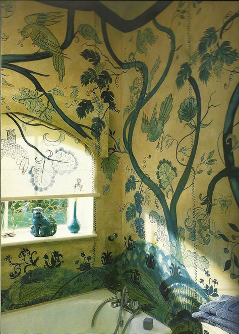 Tree of Life design by renowned artist Althea Wilson...I need a mural like this, I love how wild it feels and looks!! Alcove Bed, Bathroom Mural, Mural Inspiration, Blue Interiors, English Houses, Interior Murals, Painting Walls, Tree Of Life Design, Gustavian Style