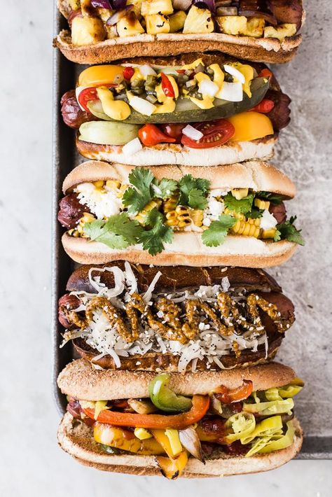 Take the stress out of summertime entertaining with a (pretty inspired, if we may say so ourselves) hot dog toppings bar. Hot Dog Bar Toppings, Hot Dog Party, Toppings Bar, Grilling Hot Dogs, Gourmet Hot Dogs, Hot Dog Toppings, Hot Dog Bar, Recipes For Summer, Hot Dog Recipes