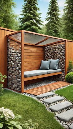 Gabion Design Ideas, Gabion Fence Ideas, Backyard Extension, Gabion Fence, Gabion Wall, Backyard Remodel, Fence Ideas, Garden Oasis, Backyard Fences