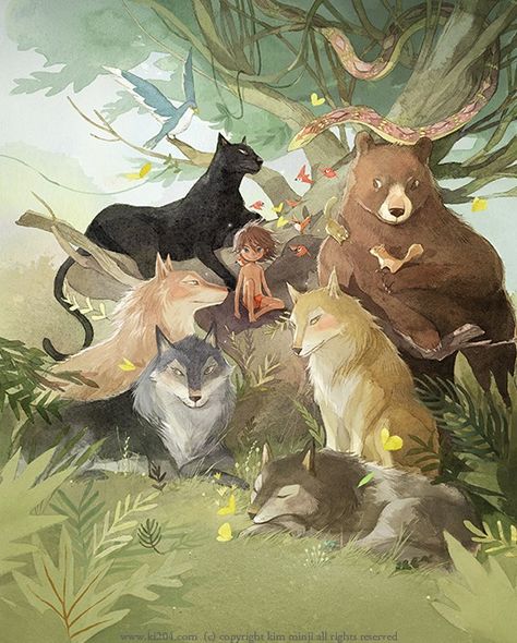 Illustration for "The Jungle Book" by artist and illustrator Kim Minji Kaa Jungle Book, Jungle Book Characters, 동화 삽화, Kim Minji, The Jungle Book, Animals Friendship, Book Drawing, Disney Fan Art, Disney And Dreamworks