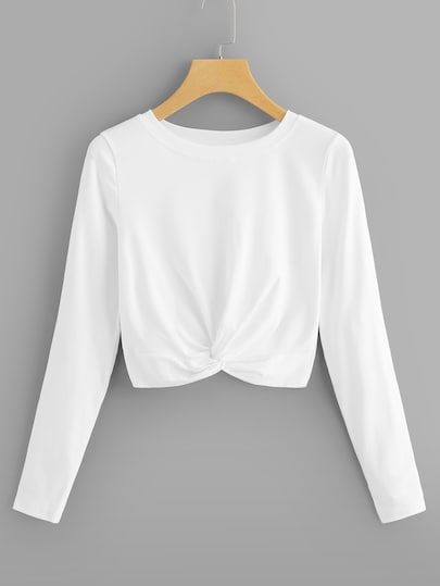 Shop Twist Hem Solid Tee online Australia,SHEIN offers huge selection of T-Shirts  more to fit your fashionable needs. Pullovers Outfit, Shein Dress, Printed Bodycon Dress, Crop Top Outfits, Women Sweater, Girls Fashion Clothes, Mua Sắm, Tee Dress, Teen Fashion Outfits