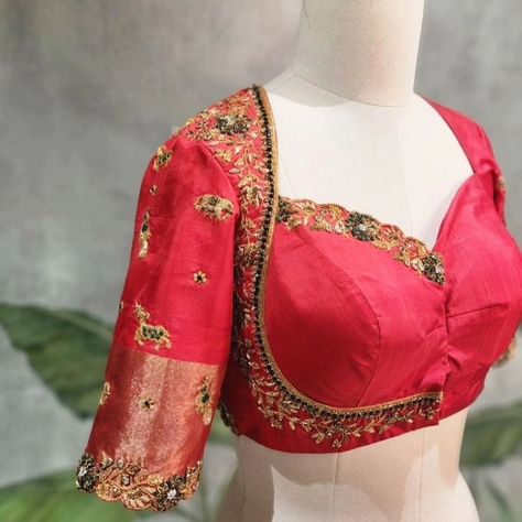 Dm@9640490158 Designer maggam work blouse Fabric: Halfpattu/Rawsilk Dispatch: 3days Price : 3200unstiched . 3750 stitched Colours and sizes can be customised accordingly Different Blouse Neck Designs, Working Blouse Designs, New Fancy Blouse Design, Bride Blouse Designs, Cut Work Blouse Designs, Blouse Design Ideas, Cut Work Blouse, Indian Blouse Designs, Fashionable Saree