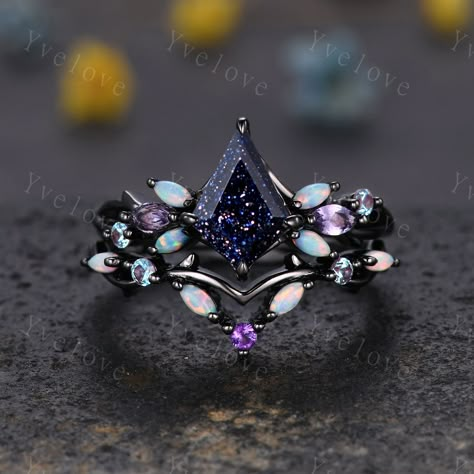 Black Opal Engagement Ring, Opal Engagement Ring Set, Sapphire Engagement Ring Set, Quartz Engagement Ring, Amethyst Ring Engagement, Alexandrite Engagement Ring, Promise Ring Gift, Alexandrite Ring, Opal Engagement