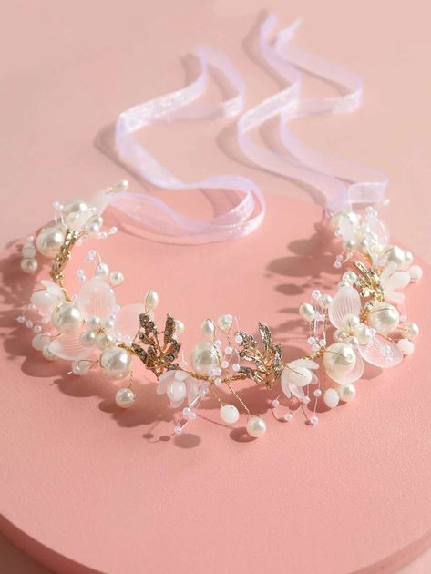 Toddler Girls Faux Pearl & Rhinestone Decor Hair Band | SHEIN USA Diy Hair Accessories Ribbon, Flower Hair Band, Hair Tie Accessories, Flower Tiara, Pearl Tiara, Embellished Headbands, Barbie Hair, Baby Dress Design, Flower Girl Hairstyles