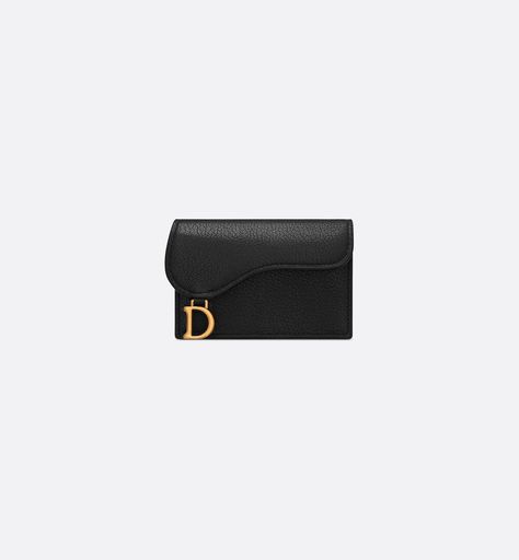 Saddle Bloom Card Holder Black Goatskin | DIOR Dior Star, Luxury Card, Christian Dior Couture, Star Shoes, Wallet Pouch, Designer Wallets, Backpack Tote Bag, Dior Wallet, Boot Pumps