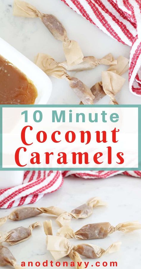 These 10 minute coconut caramels are easily made in the microwave, have a hint of coconut flavor and a lower sugar content than the average caramel recipe. #caramelrecipe #easycaramelrecipe #christmascaramels #christmascandy Paleo Caramel, Paleo Candy, Caramel Recipe Easy, Cannabutter Recipe, Apple Tart Recipe, Cannibis Recipes, Caramel Recipe, Easy Candy, Autumn Diy