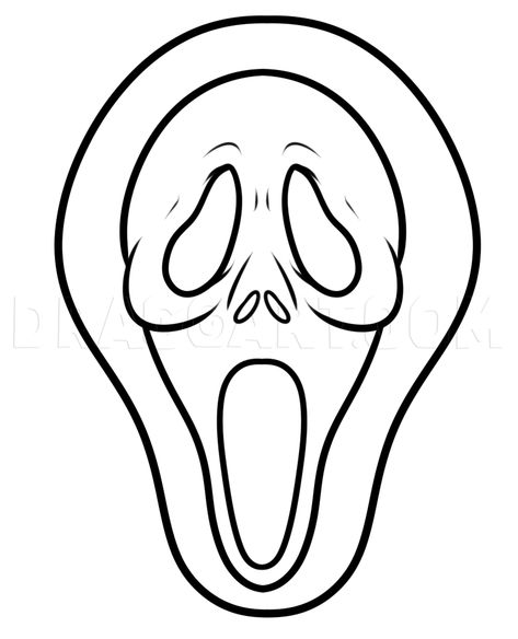 Drawing The Scream Mask Easy, Step by Step, Drawing Guide, by Dawn | dragoart.com Scream, Drawing Ideas, Step By Step, Mask, Halloween, Drawings, Black