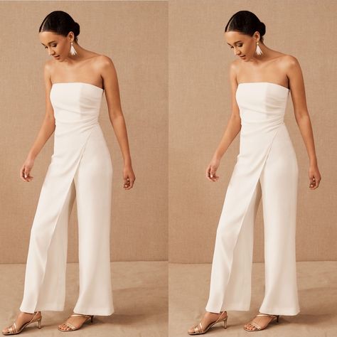 White Party Jumpsuit, Wedding Pantsuit The Bride, After Party Outfit, Fall Rehearsal Dinners, Bride Jumpsuit, Wedding Pantsuit, Wedding Event Dresses, Wedding After Party, Bridal Jumpsuit