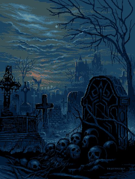 8bit Horror, Horror Cosmico, Pixel Art Landscape, 8 Bit Art, Black Mage, Goth Wallpaper, Pixel Art Templates, Pixel Art Characters, Pix Art