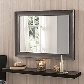 Mirrors For Your Home | Dunelm Dark Grey Walls, Contemporary Wall Mirrors, Living Room Mirrors, Accent Mirror, Rectangular Mirror, Light And Space, Beveled Mirror, Grey Wood, Grey Walls