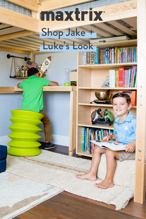 high loft bed in corner bed design with desk and bookcase underneath for boys room Bed For Boys Room, Loft Bed For Boys Room, Loft Bed For Boys, Corner Loft Bed, Playground Makeover, Corner Loft Beds, Boys Loft Beds, Bed For Boys, High Loft Bed