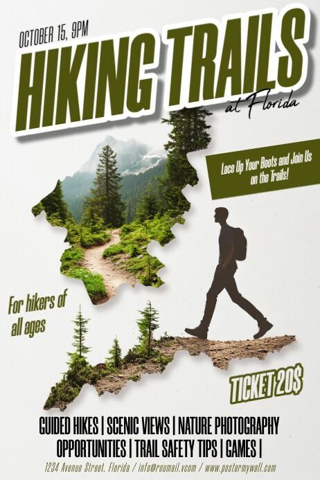 White 3d Hiking Trails Poster | PosterMyWall Hiking Poster, Event Poster Template, Linkedin Background Image, Linkedin Background, Kindle Book Cover, Infographic Poster, Etsy Banner, Campaign Posters, Facebook Event