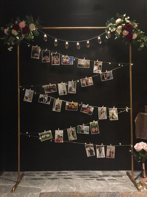 Picture Wall Party, Birthday Party Photo Wall, Photoshoot First Birthday, Reception Poster, Photo String, Photowall Ideas, Baby Birthday Photoshoot, Vintage Birthday Parties, Crafts For Preschoolers