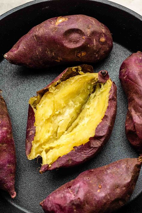 Learn how to make perfectly baked Japanese sweet potatoes the right way to achieve authentic yaki imo texture and flavour. Japanese Yams Baked, Japanese Sweet Potato Recipe, Yaki Imo, Japanese Yam, Japanese Sweet Potatoes, Sweet Potato Oven, Orange Sweet Potatoes, Potatoes In Oven, Japanese Sweet Potato