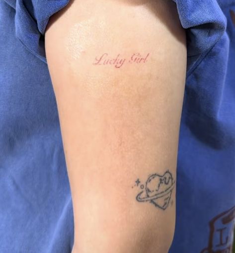 Good Luck Babe Tattoo, Lucky Girl Tattoo, Lucky You Tattoo, Lucky Tattoo, Luckiest Girl In The World, Luck Tattoo, Tiny Tats, S Tattoos, Pink Cards