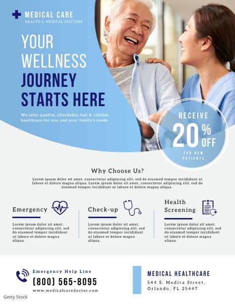 Health Screening Poster, Health Care Flyer Design, Hospital Graphic Design, Wellness Flyer, Infinity Graphic, Service Advertisement, Health Flyer, Academic Poster, Blue Health