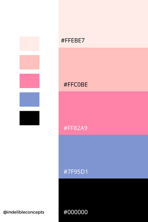 Light Pink, Rose, and Blue Color Palette. | #rose #lightpink #blue #graphicdesigner #colorpalette #designtips #contentdesign #contentcreation #brandidentity White Pink Blue Color Palettes, Blue And Pink Branding Color Palette, Pink And Royal Blue, Pink Skin Tone, Dance Logo, Colorful Playroom, Blue Color Combinations, Black Color Palette, Blue Color Palette