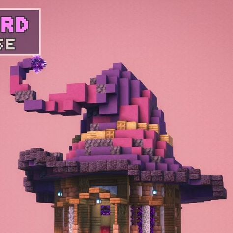 Witch Hat House Minecraft, Minecraft Gnome House, Minecraft Wizard House, Witch House Minecraft, Minecraft Wizard, Minecraft Mountain House, Minecraft Mountain, Minecraft Halloween, Wizard House