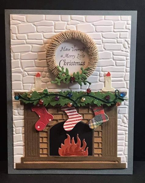 Momenta Fireplace Die, Fireplace Cards, Winter Cards Handmade, Christmas Cards Handmade Diy, Chanel Christmas, Holiday Card Inspiration, Vintage Christmas Party, Card Homemade, Homemade Holiday Cards