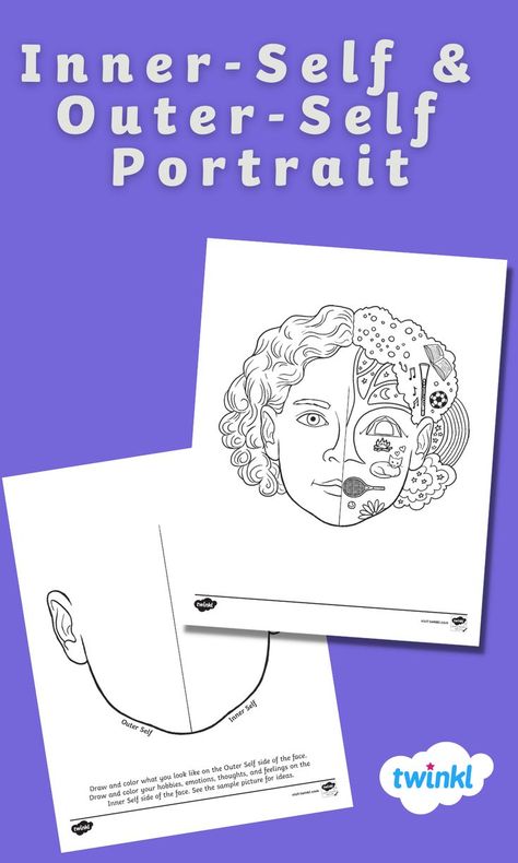 If your students are feeling anxious, help them reflect upon their inner selves with our My Inner-Self and Outer-Self Portrait Activity. 

Students will draw and color what their physical face looks like on one side of a blank face. They will draw and color their hobbies, thoughts, and emotions on the other side. These would look amazing displayed for Back-to-School night or open house. Self Portrait Activity, Esl Elementary, Feelings Faces, Third Grade Art, Blank Face, Art Handouts, Self Portrait Art, Art History Lessons, Reflection Art