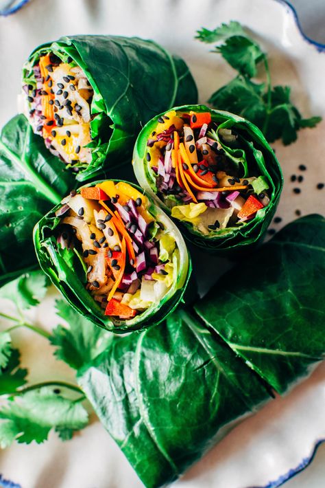 Gf Lunch, Collard Wraps, Collard Green Wraps, Seared Shrimp, Crunchy Veggies, Collard Green, Shrimp Spring Rolls, Fresh Spring Rolls, Peanut Dipping Sauces