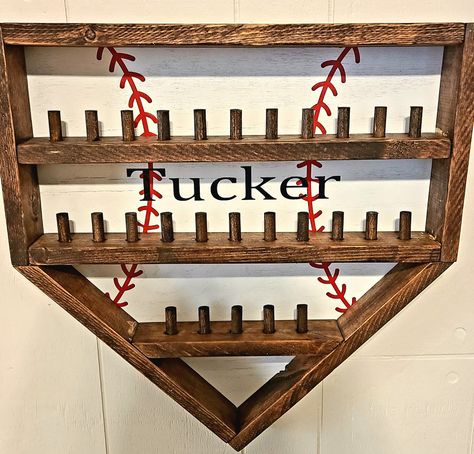 Baseball Ring Display, Baseball Ring Holder, Ring Holder Diy, Baseball Ring, Baseball Decor, Wood Items, Ring Display, Ring Displays, Boys Room