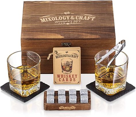 AmazonSmile: Whiskey Stones Gift Set for Men | Whiskey Glass and Stones Set with Wooden Box, 8 Granite Whiskey Rocks Chilling Stones and 10oz Whiskey Glasses | Whiskey Lovers Gifts For Men, Dad, Husband, Boyfriend: Kitchen & Dining Cocktail Cards, Whiskey Quotes, Cocktail Recipes Whiskey, Gift Set For Men, Whiskey Set, Whiskey Lover Gifts, Whiskey Stones, Wood Gift Box, Whiskey Gifts