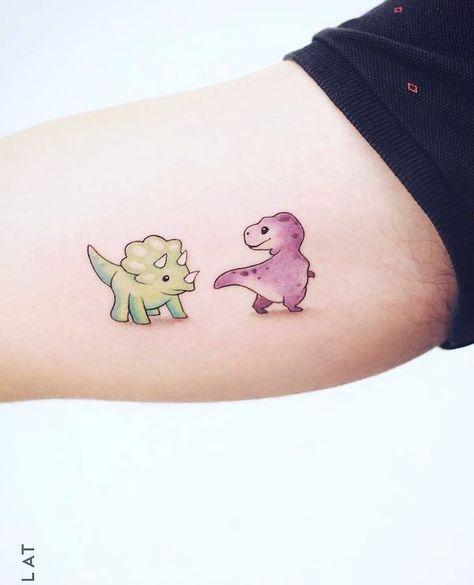 Dino Tattoo Cute, Matching Dinosaur Tattoos, T Rex Tattoo, Small Wave Tattoo, Dinosaur Tattoo, Tattoos Meaning, Bestie Tattoo, Petit Tattoo, Dinosaur Tattoos