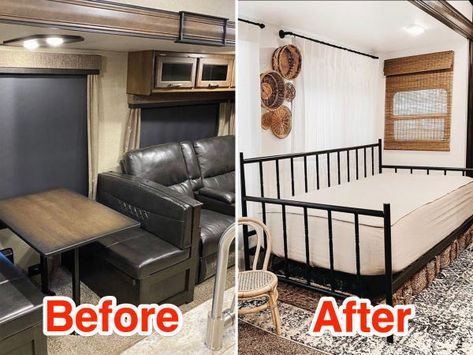 Queen Daybed, Renovated Rv, Daybed Couch, Closet Transformation, Headboard Projects, Bedroom Nook, Trailer Living, Modern Hardware, Rv Renovations