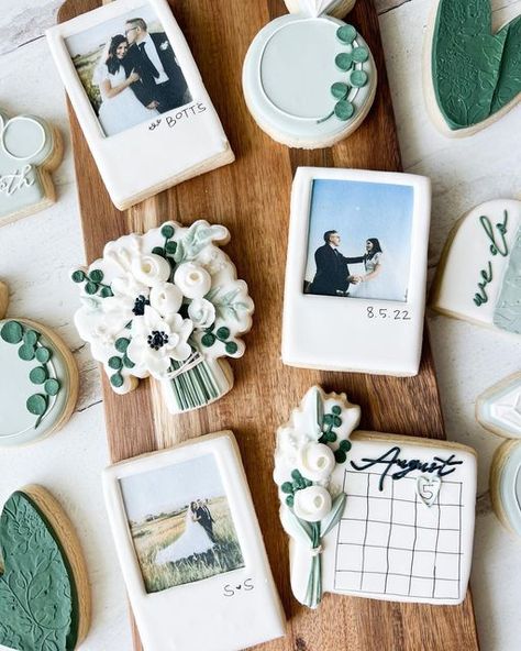 Edible Printed Cookies, Mountain Wedding Cookies, Wedding Decorated Sugar Cookies, Wedding Sugar Cookies, Budget Beach Wedding, Sunshine Cookies, Cookie Wedding, Cookie Board, Engagement Cookies