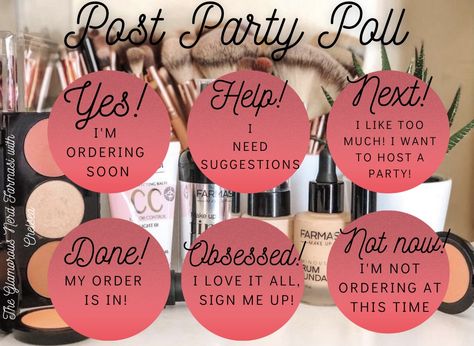 Use this to get feedback from the members in the party! Farmasi Party, Farmasi Party Graphics, Farmasi Bulk Order Graphic, Farmasi Order Going In, Farmasi Join My Team Graphic, Farmasi Beauty Influencer Graphics, Mary Kay Party, Facebook Party, Beauty Influencer