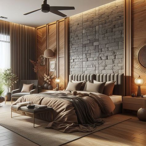 15 Elegant Brown Bedroom Ideas for Warm Ambiance — Lord Decor Brown Bedroom Ideas, Stone Accent Wall, Taupe Walls, Stone Accent Walls, Living Room Wall Decoration, Cozy Bedrooms, Brown Rooms, Art For Beginners, Room Wall Decoration