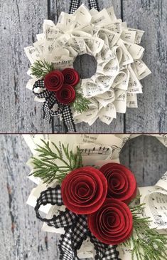 Sheet Music Wreath, Music Wreath, Paper Wreath Diy, Sheet Music Crafts, Christmas Sheet Music, Book Page Crafts, Music Crafts, Wreaths Ideas, Paper Wreath