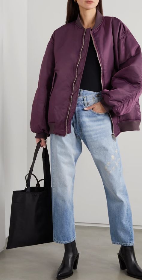 Purple Jacket Outfit, Outfit Oversize, Jacket Outfit Women, Designer Leather Jackets, Designer Coats, The Frankie Shop, Frankie Shop, Purple Jacket, Jacket Outfit