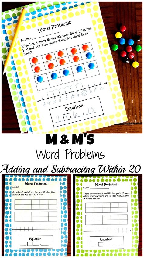 5 Free M & M Word Problems to Practice Adding and Subtracting Within 20 Homeschool Math Curriculum, Math Subtraction, Number Lines, Math Graphic Organizers, Math Centers Middle School, Math Problem, Daily Math, Subtraction Facts, Math Instruction