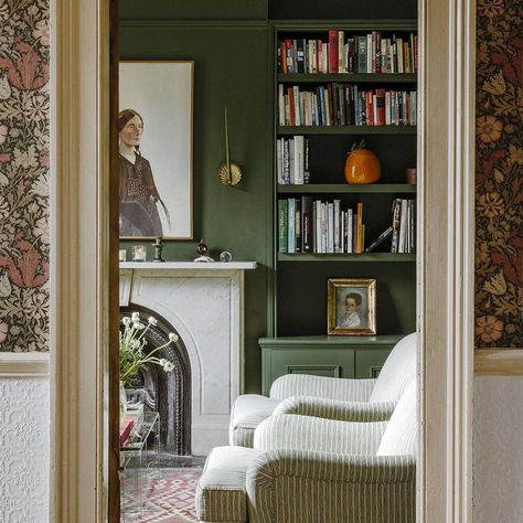 Country Apartment, Bruton Somerset, Painted Fireplace Mantels, Green Fireplace, Olive Colour, Traditional Dressers, Built In Banquette, Paint Fireplace, Victorian Townhouse