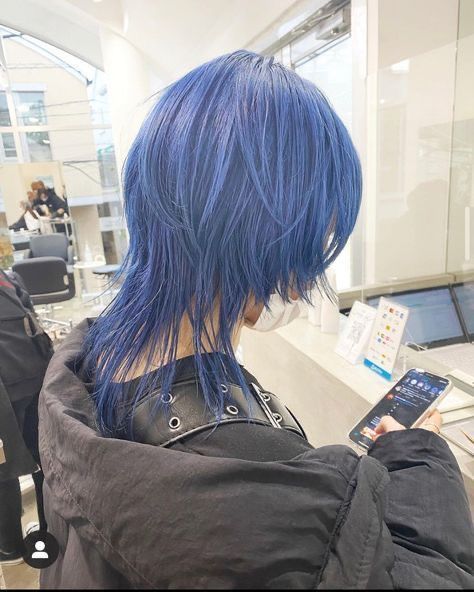 Blue Hair Mullet, Korean Wolf Cut, Jellyfish Haircut, Twitter Layout, Mullet Haircut, Wolf Cut, Jellyfish, Blue Hair, Hair