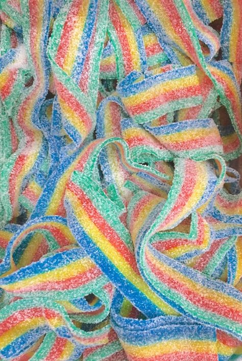 Rainbow Snacks, Candy Salad, Candy Photography, Sour Belts, Rainbow Belts, Sour Foods, Cream Candy, Asian Aesthetic, Sour Candy