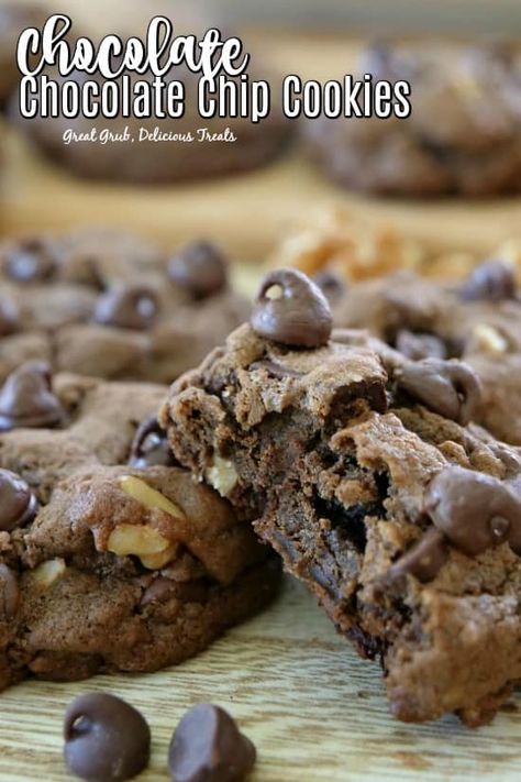 Chocolate Chocolate Chip Cookies Chewy Chocolate Supreme Cookies Recipe, Double Chocolate Chip Cookie Recipe, Double Chocolate Chip Cookie, Chocolate Chocolate Chip Cookies, Future Chef, Caramel Chocolate Chip Cookies, All Things, Double Chocolate Chip Cookies, Fresh Baked Cookies