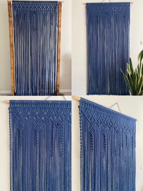 Macrame Curtain For Door or Window, 5 Colors Options Handmade Macrame Curtain, Gift For Home I am happy to show you this curtain I made for my own house. I can make this curtain in any color and size you want. Please message me the color you want after purchase. I hope you will like it. Thank you. #Homedecor #decorationideas #homeinspo #decorinspo #macrame #macramecurtain #boho #bohemian #hippie #walldecor #curtain Macrame Window Curtain Pattern, Curtain For Door, Bedroom Macrame, Blue And White Macrame Wall Hanging, Hippie Curtains, Macrame Plant Hanger Blue, Dark Blue Macrame Wall Hanging, Macrame Curtain Curtains & Drapes, Macrame Hammock