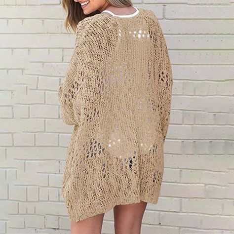 Lightweight Summer Fall Cardigan for Women Spring Open Front Long Batwing Sleeve Netted Crochet Cardigans Sweaters Casual Open Knit Sweater For Beach Cover-up, Spring Open Knit Cover-up In One Size, Beige Open Knit Cover-up, Bohemian Beige Open Knit Cover-up, Long Open Knit Beach Cover-up, Fall Cardigan, Cardigan For Women, Crochet Cardigan Sweater, Crochet Cardigans