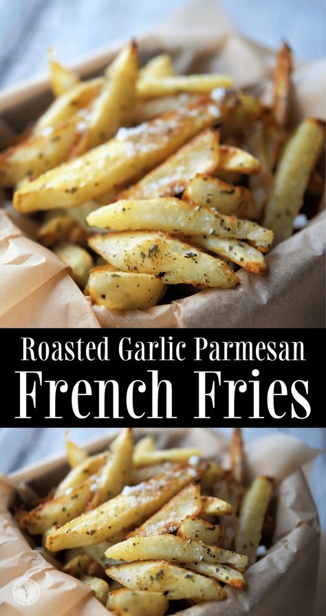 Garlic Parmesan French Fries, Garlic French Fries, Oven French Fries, Parmesan French Fries, Garlic Parmesan Fries, Roasting Garlic In Oven, Parmesan Fries, Breaded Pork Chops, Making French Fries