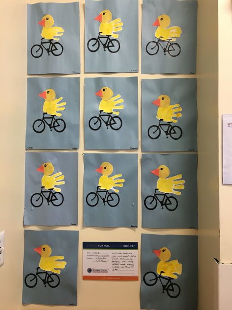 Duck on a bike Bycicle Craft For Preschool, Bicycle Preschool Craft, Preschool Bike Craft, Duck On A Bike Activities Preschool, Duck Crafts For Preschoolers, Duck Art Projects For Preschool, David Shannon Activities Preschool, Bike Safety Activities For Preschoolers, Duck Themed Classroom