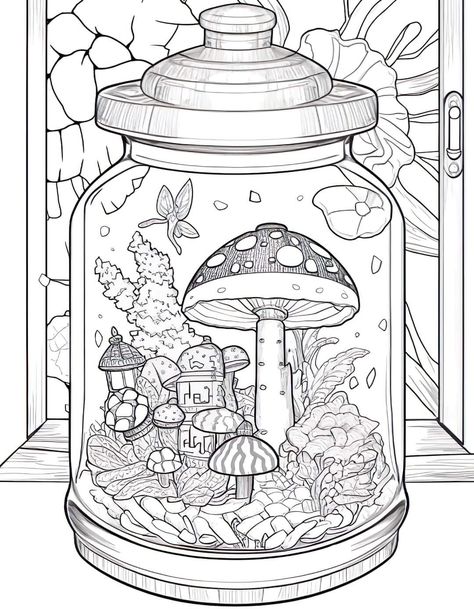 Edgy Coloring Pages, Witchy Coloring Pages, Mushroom Coloring Pages, Mushroom Coloring, Mushroom Drawing, Adult Coloring Designs, Detailed Coloring Pages, Free Adult Coloring Pages, Cartoon Coloring Pages