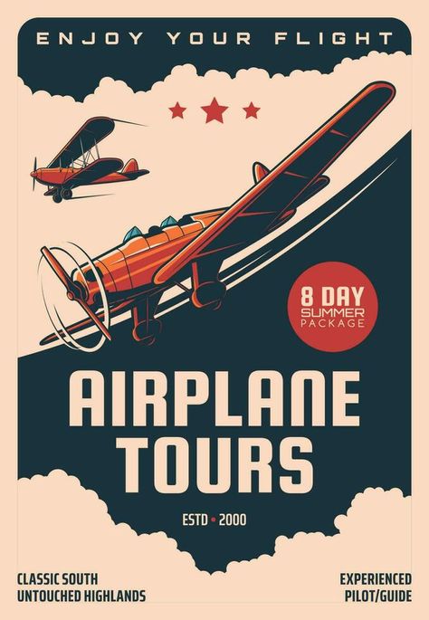 Airplane tours, plane flights with pilot guide Airplane Poster Design, Plane Flights, Airplane Poster, Summer Traditions, Plane Flight, Aviation Posters, Design Posters, Graphic Design Posters, Vintage Travel