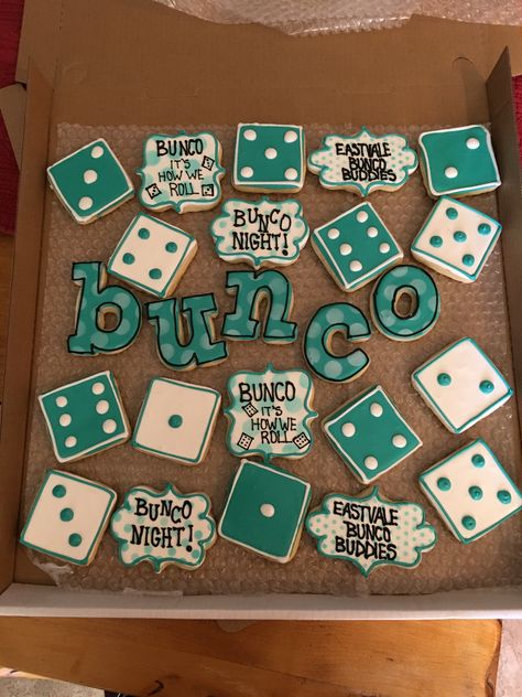 Fun Bunco Themes, Bunco Halloween Costumes, Bunco Party Themes For April, Friends Themed Bunco, October Bunco Ideas, Bunco Cookies Decorated, Bunco Themes Ideas, Bunco Cookies, Bunko Food