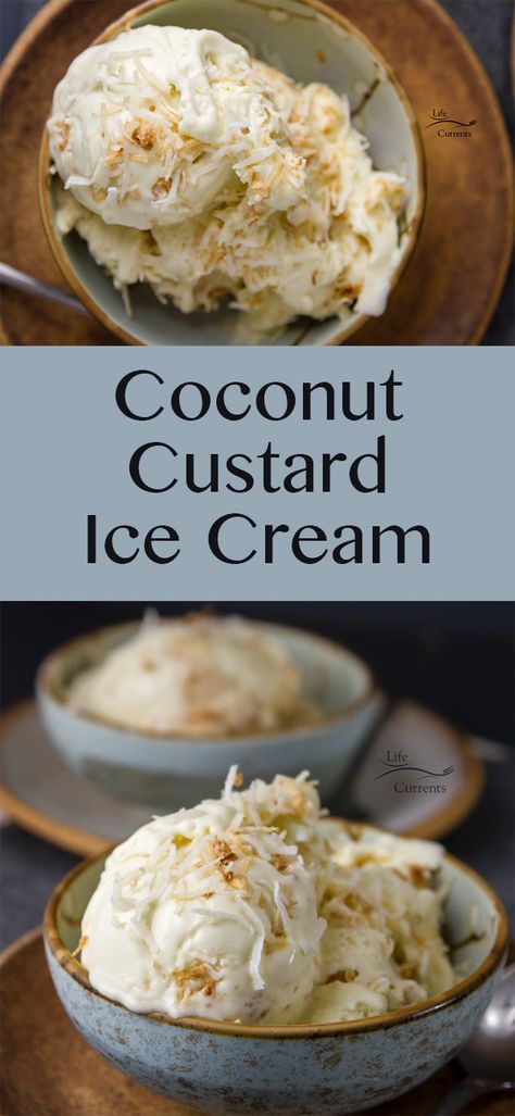 Coconut Cream Pie Ice Cream, Creamy Coconut Ice Cream, Coconut Cream Custard, Toasted Coconut Ice Cream Recipe, Custard Style Ice Cream, Coconut Gelato Recipe, Frozen Custard Recipe Ice Cream Maker, Ice Cream Custard Recipe, Cuisinart Ice Cream Maker Recipes Healthy